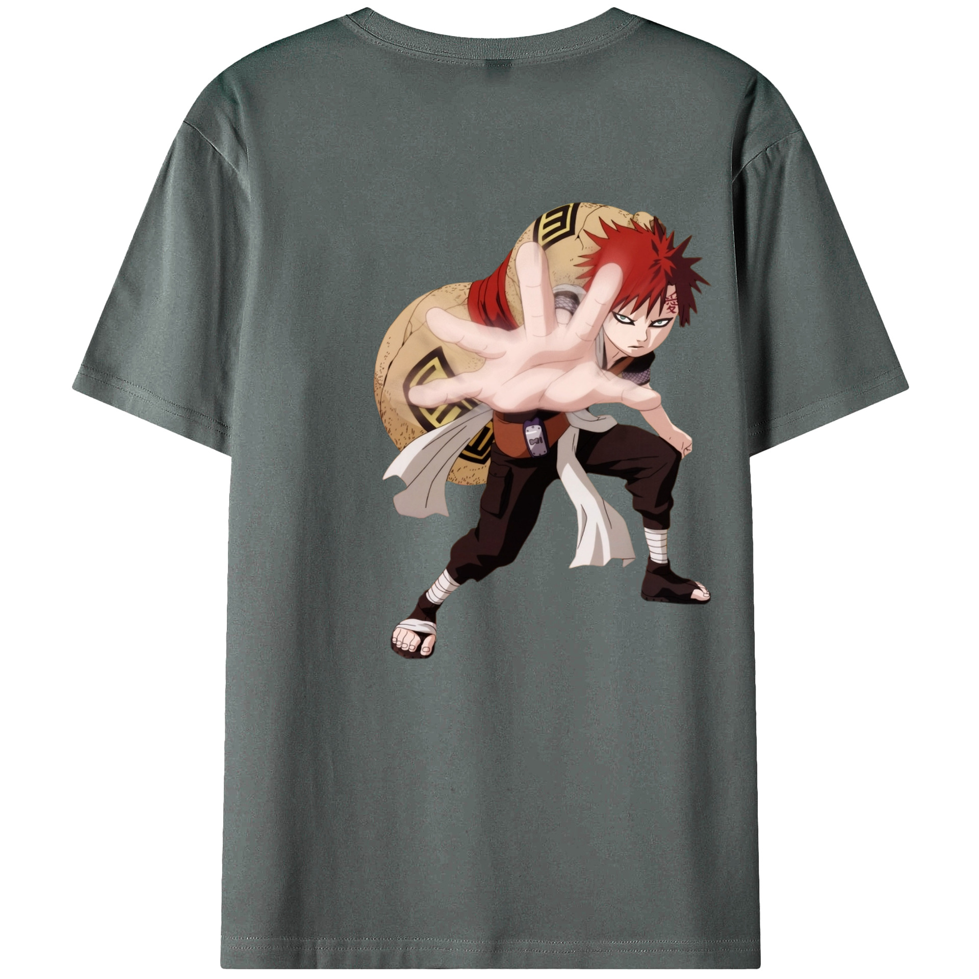 （画像用） NARUTO -ナルト- ガアラ Gaara 綿100％ メンズ半袖Tシャツ（バックプリント） 通気性